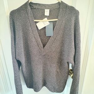 Melrose and Market Metallic V-Neck Sweater - Gray